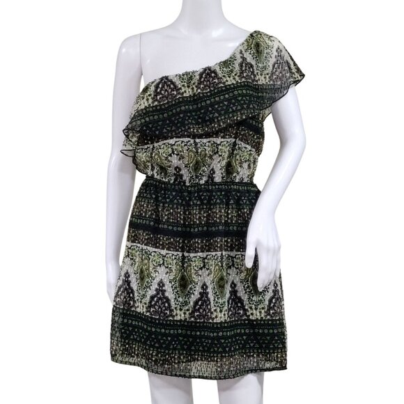 Pookie & Sebastian Whimsy Velvet Burnout Festival One Shoulder Ruffle Dress M - Picture 2 of 8